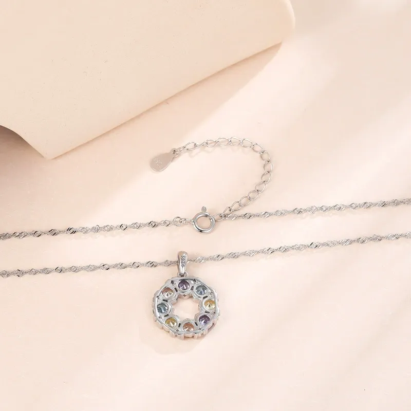 INS3259-14k Gold Necklace with Stunning Rhombus Rainbow Pendant - Women's Delicate Jewelry featuring Colorful Gemstones - Enhances Ladies' Elegance and Charm