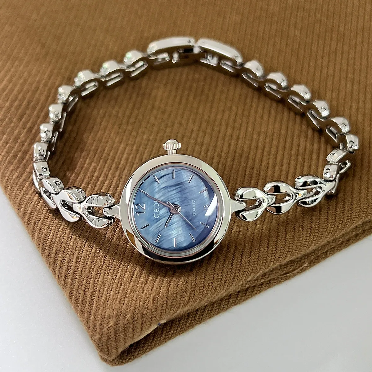 W-2023-JewelryWe Womens Bracelet Watch Silver/Gold Tone Stainless Steel Round Dial Rhinestone Studded Bangle Watch-Women