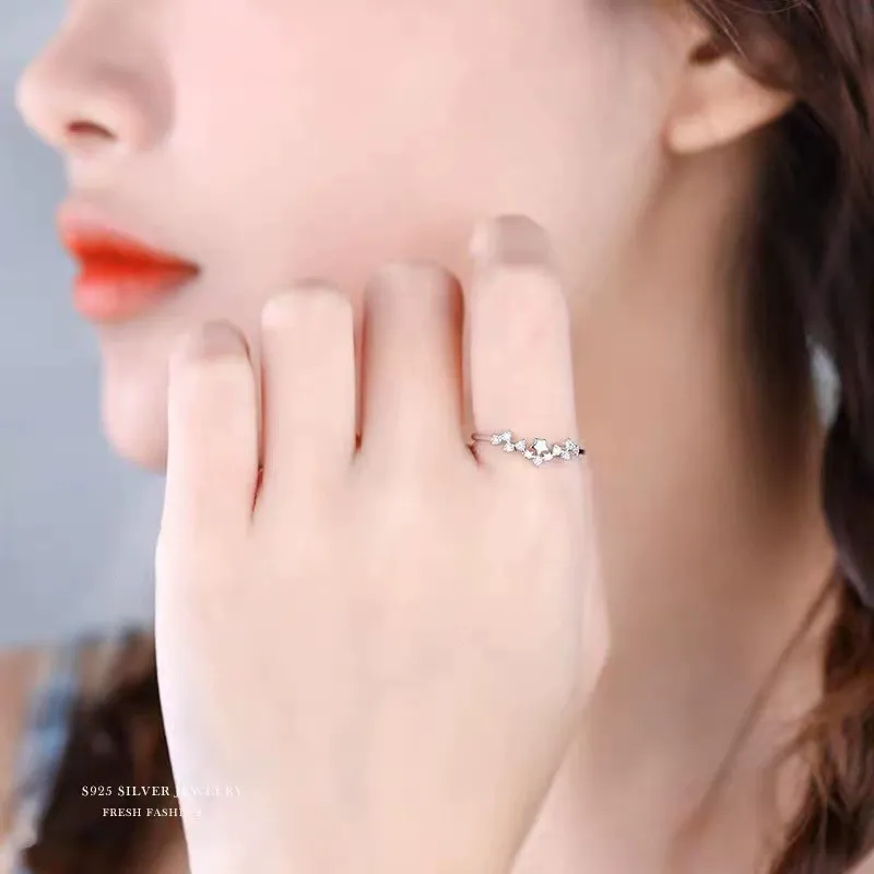 INS1272-VGstudio Star Ring Adjustable Fashion Simple CZ Cubic Zirconia Thin Wrap Open Rings For Women, Silver Plated