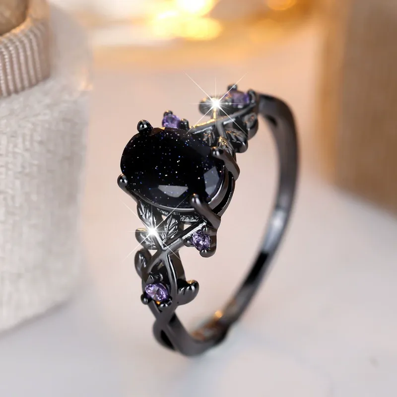 INS1035-Black Rings Statement Fashion Rings Leaf Ring Summer Accessories Jewelry for Women halloween Anniversary Birthday Gifts