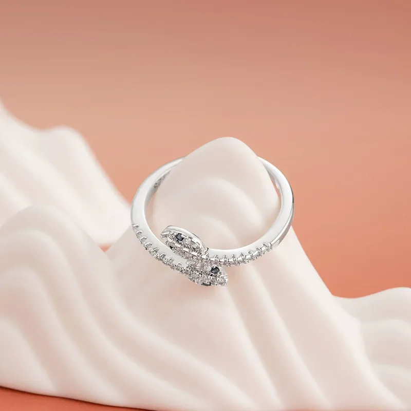 INS1250-LAKSHMI NAVRATNA Snake Ring, 14k Gold Plated, White Diamond and Sapphire Eyes, Wedding Band for Women, Size 4-13