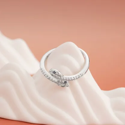 INS1250-LAKSHMI NAVRATNA Snake Ring, 14k Gold Plated, White Diamond and Sapphire Eyes, Wedding Band for Women, Size 4-13