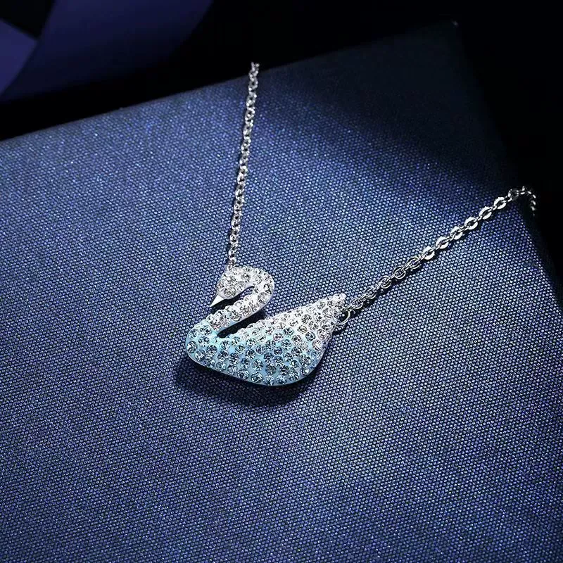 INS3241-SWAROVSKI Dancing Swan Necklace Jewelry Collection, Rhodium Finish, Blue Crystals, Clear Crystals