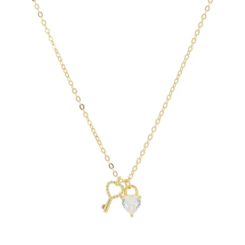 INS3108-925 Sterling Silver Heart Key Necklaces for Women Pink CZ Pendant Necklace Dainty Mother Daughter Friendship Necklace Adjustable Chain 15.75"+197" Back to School Jewelry Christmas Gifts for Her