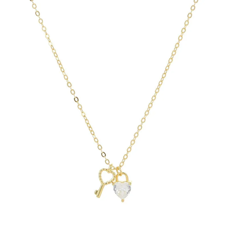 INS3108-925 Sterling Silver Heart Key Necklaces for Women Pink CZ Pendant Necklace Dainty Mother Daughter Friendship Necklace Adjustable Chain 15.75"+197" Back to School Jewelry Christmas Gifts for Her