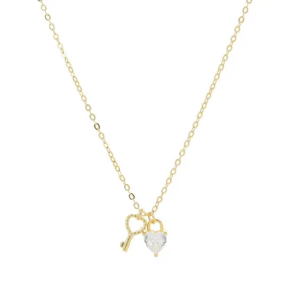 INS3108-925 Sterling Silver Heart Key Necklaces for Women Pink CZ Pendant Necklace Dainty Mother Daughter Friendship Necklace Adjustable Chain 15.75"+197" Back to School Jewelry Christmas Gifts for Her