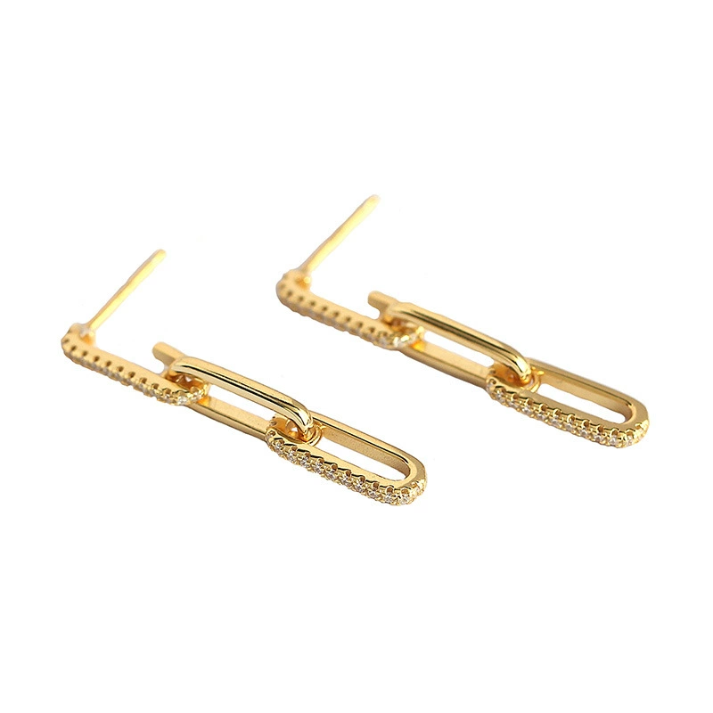 INS2323-14K Gold Plated S925 Sterling Silver Post Drop Dangle Earrings for Women,Cubic Zirconia Paperclip Link Chain Earrings for Women.