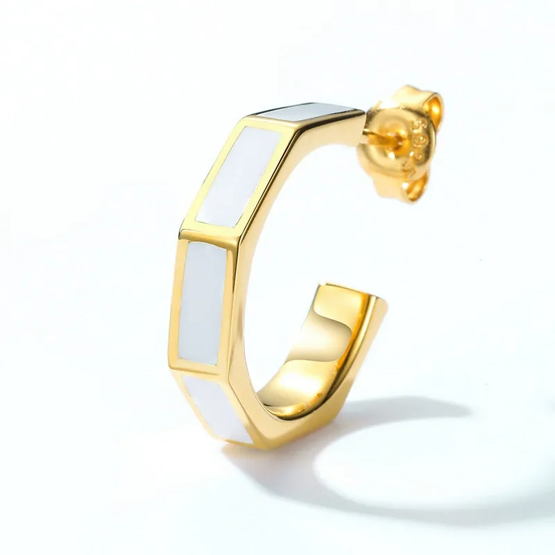 INS2241-CiNily Opal Hoop Earrings for Women, Hexagon Huggie Earrings 14K White/Black/Gold Plated Hypoallergenic | Mini Hoop Earrings | Small Hoops for Sensitive Ear Christmas Halloween Jewelry Gifts