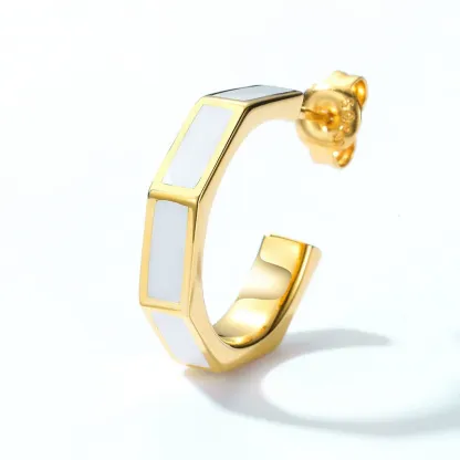 INS2241-CiNily Opal Hoop Earrings for Women, Hexagon Huggie Earrings 14K White/Black/Gold Plated Hypoallergenic | Mini Hoop Earrings | Small Hoops for Sensitive Ear Christmas Halloween Jewelry Gifts