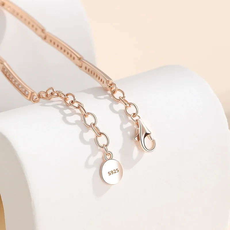 INS4078-S925 Silver Bracelet Women's Design Bamboo Joint Mori Style Full Diamond Square Festival High Bracelet Silver Accessories