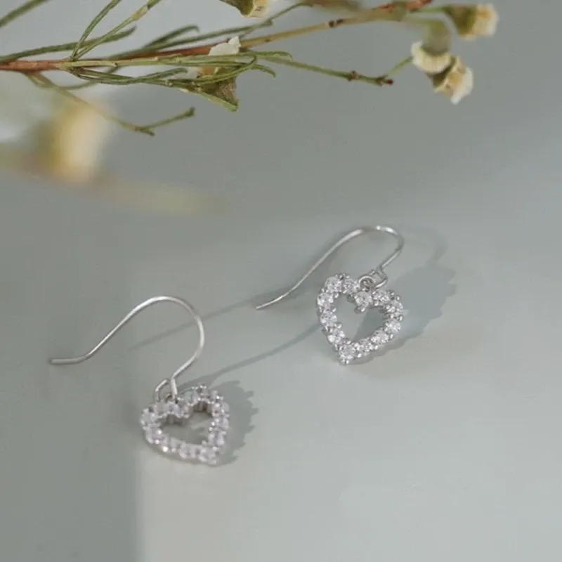 INS2166-925 Sterling Silver Heart Light Dangle Drop Earrings Rhinestone Clear Cubic Zirconia Jewelry Bridal Weddings