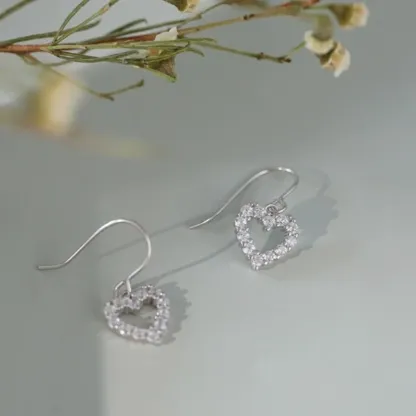 INS2166-925 Sterling Silver Heart Light Dangle Drop Earrings Rhinestone Clear Cubic Zirconia Jewelry Bridal Weddings