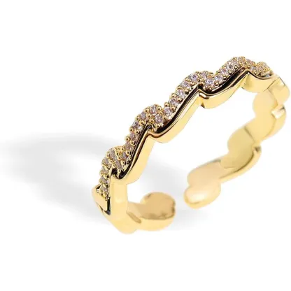 INS1086-Jean Beau Gold Adjustable Open Ring for Women, Cute Sparkly Rhinestone Fashion Statement Diamond Valentine Wedding Prom Jewelry Gift