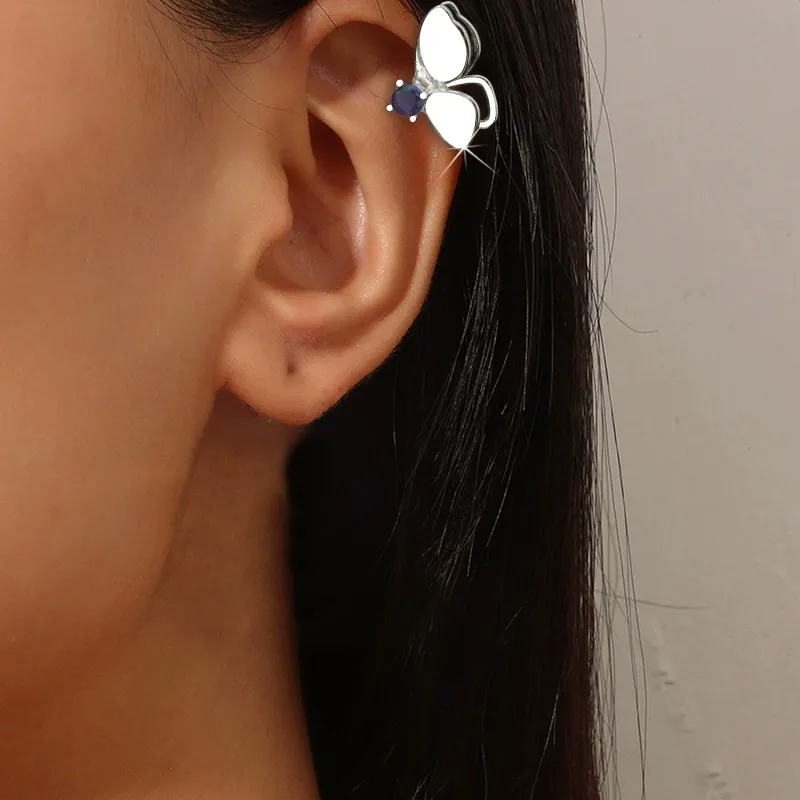INS2067-CZ Cute Butterfly Cuff Wrap Earrings for Women Cubic Zirconia Non Piercing Cartilage Clip On Ears Dainty White Gold-Toned Christmas Birthday Jewelry1 pair for Left Ear