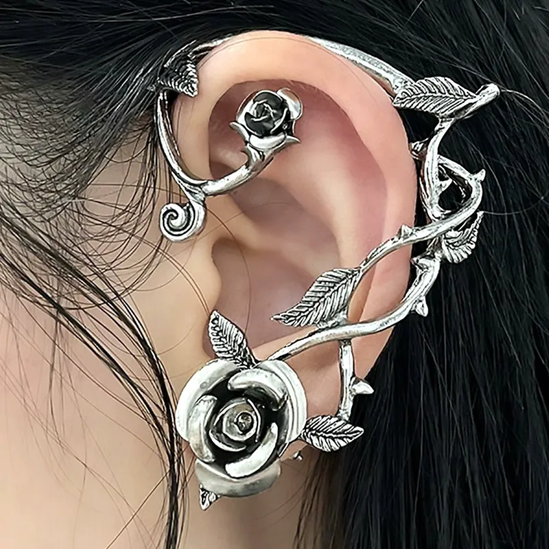 INS2023-Gangel Rose Vintage Earring Sliver Surround Ear Dangler Earring Gothic Cute Jewelry Accessories for Women and (1 pc)