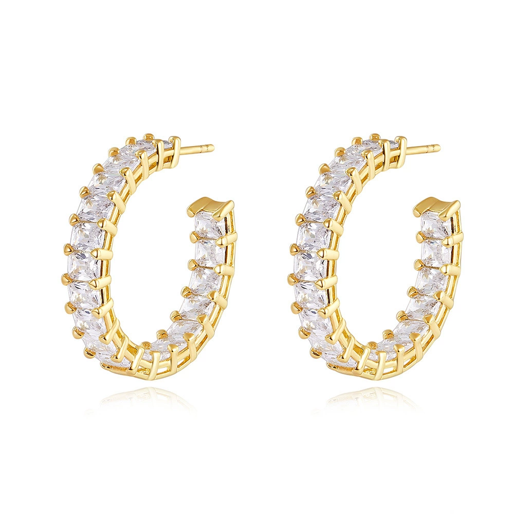 INS2243-PAVOI 14K Gold Plated Sterling Silver Post Pave Cubic Zirconia Huggie Hoop Earrings for Women