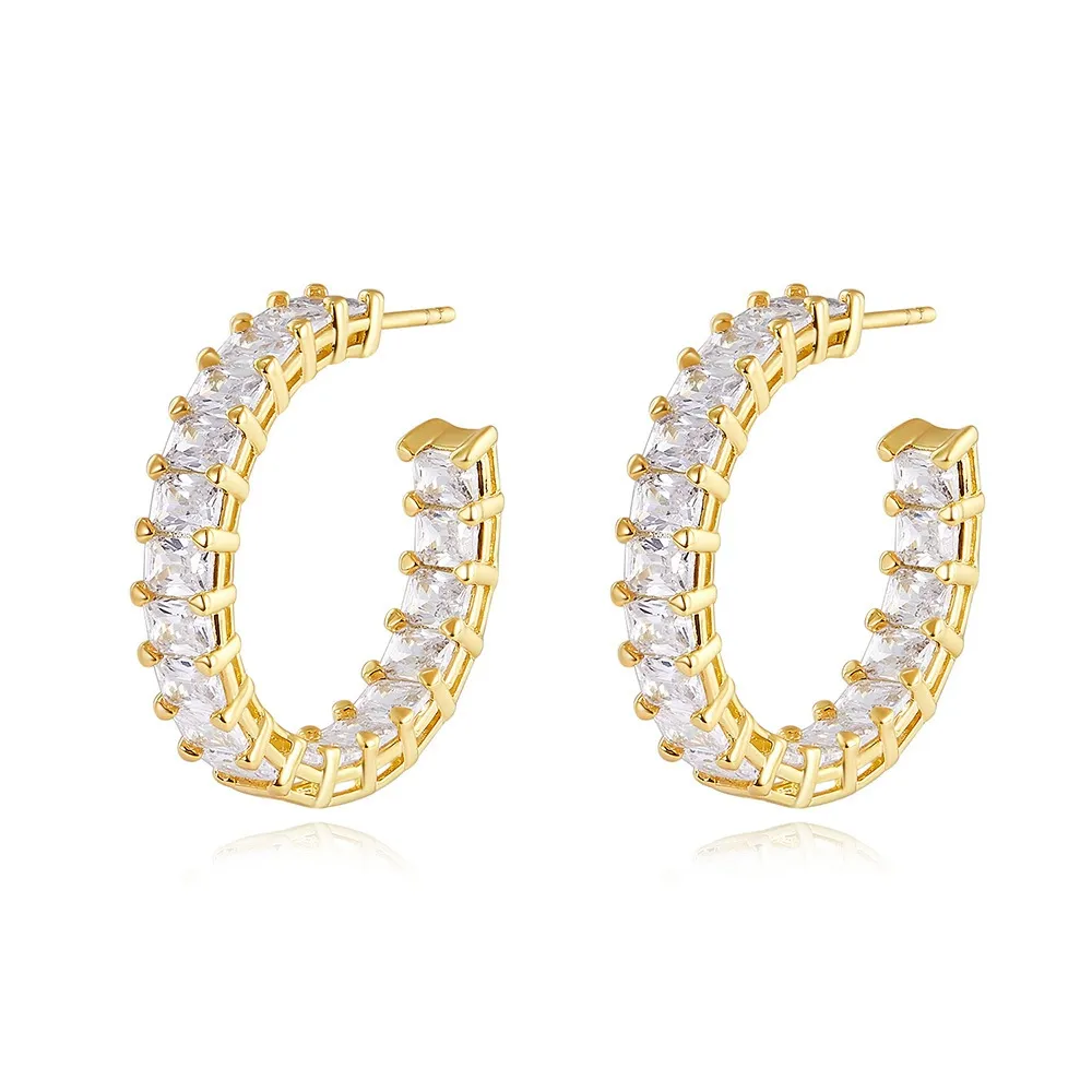 INS2243-PAVOI 14K Gold Plated Sterling Silver Post Pave Cubic Zirconia Huggie Hoop Earrings for Women