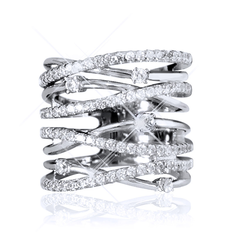 INS1033-RKKOJJO 925 Sterling Silver Shiny Full Diamond Gemstone Ring 18K Cubic Zirconia Promise Cocktail Rings Entangle Eternity Engagement Wedding Band Ring for Women Size 10