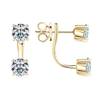 INS2164-PAVOI 14K Gold Plated Cubic Zirconia Earrings Jacket for Women - Sterling Silver Posts Dainty CZ Front and Back Double Studs - Statement Ear Jacket Earrings for Women