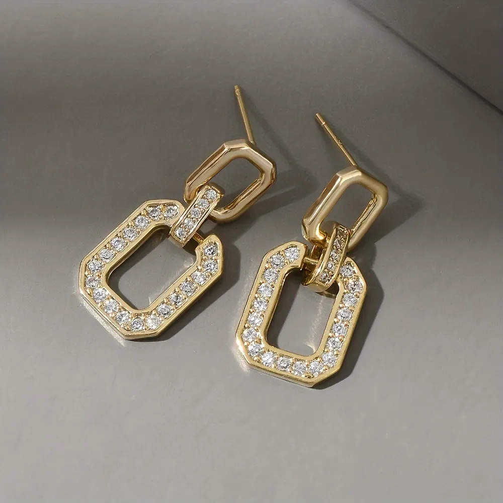 INS2393-OZEL 14K Gold & Silver Plated Paperclip Chain Earrings with Cubic Zirconia – Dangle, Hoop, Huggie, Stud Styles – Women’s Fashion Jewelry Gift