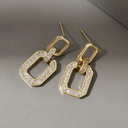 INS2393-OZEL 14K Gold & Silver Plated Paperclip Chain Earrings with Cubic Zirconia – Dangle, Hoop, Huggie, Stud Styles – Women’s Fashion Jewelry Gift