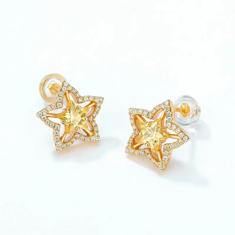 INS2161-Gold large Star Stud Earrings for Women with Cubic Zirconia, Star Jewelry Chunky Design Y2k Style