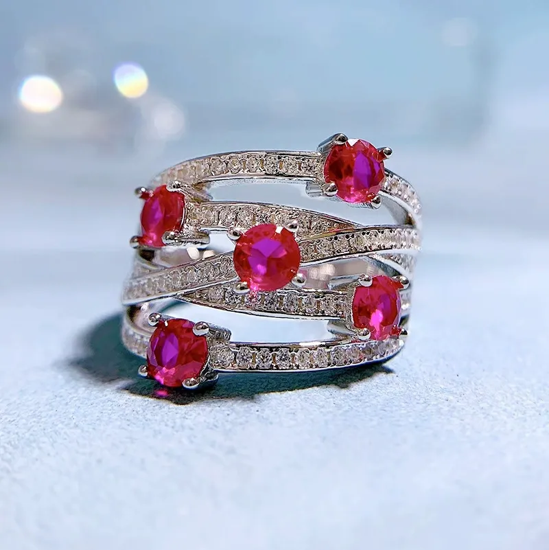 INS1190-GOWE Natural Ruby Diamond Wedding Band Real 18K Solid White Gold 0.68cttw Ruby Ring
