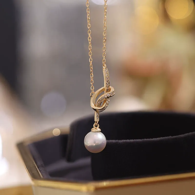 INS3085-Pearl Necklaces for Women - Infinity Round White/Black Bow Tie/Infinity Necklaces Pearl Jewelry Gifts 925 Sterling Silver Pearl Pendant Necklace with Rose Box Anniversary Her Wife Mother