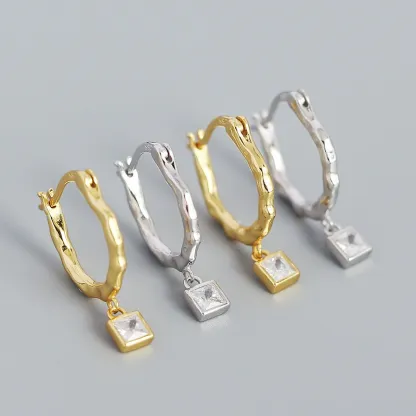 INS2418-M&T 2015 cubic zirconia gold plated hoop earrings, huggies in gift box one pair CY