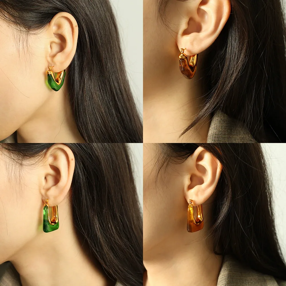 INS2141-Chunky U Shape Hoop Earrings Vintage Resin Geometric Earring Trendy Jewelry