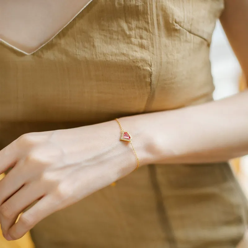 INS4109-14k Gold Love Heart Gemstone Bracelet for Women,7MM Heart-cut Created Birthstone Anniversary Birthday Mother's Day Bracelets Jewelry for Mom Her 6.5''+2''