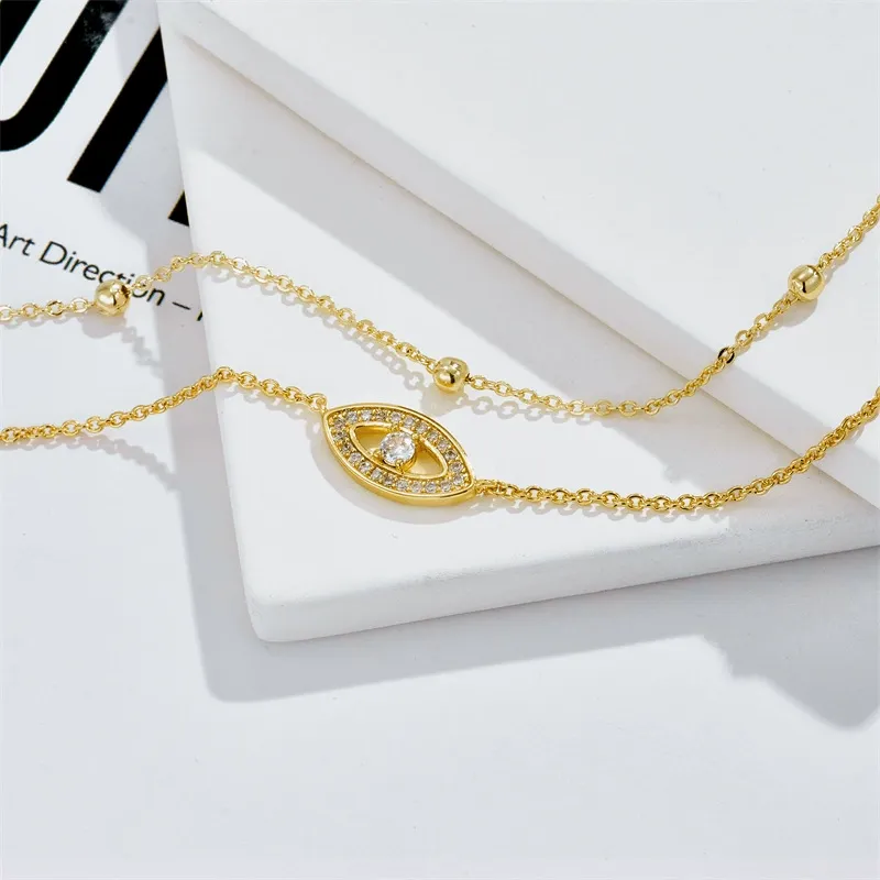 INS3222-BENEIGE Gold Necklace for Women 14K Gold Plated Evil Eye Necklace Trendy Gold Pendant Necklace Jewelry For Women