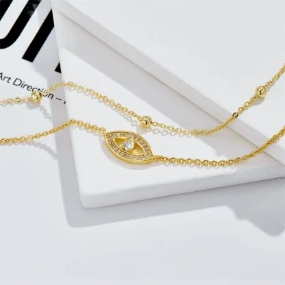 INS3222-BENEIGE Gold Necklace for Women 14K Gold Plated Evil Eye Necklace Trendy Gold Pendant Necklace Jewelry For Women