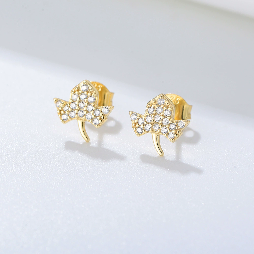 INS2291-Gold Maple Leaf Tiny Stud Earrings for Women - 925 Sterling Silver Autumn Fall Leaves Cartilage Tragus Studs Earring 18K Gold Plated Cute Thanksgiving Jewelry for Daughter Hypoallergenic