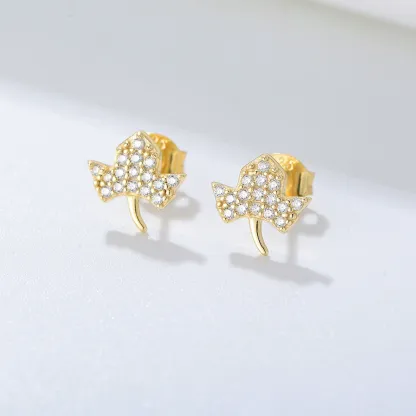 INS2291-Gold Maple Leaf Tiny Stud Earrings for Women - 925 Sterling Silver Autumn Fall Leaves Cartilage Tragus Studs Earring 18K Gold Plated Cute Thanksgiving Jewelry for Daughter Hypoallergenic