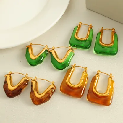 INS2141-Chunky U Shape Hoop Earrings Vintage Resin Geometric Earring Trendy Jewelry