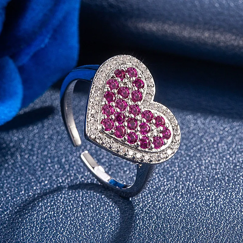 INS1192-Iced Out Baguette Cz Diamond Heart Ring Jewelry, All Match Bling Bling Dainty Gold Pinky Ring Party Rose Gold Love Women Luxury Jewelry