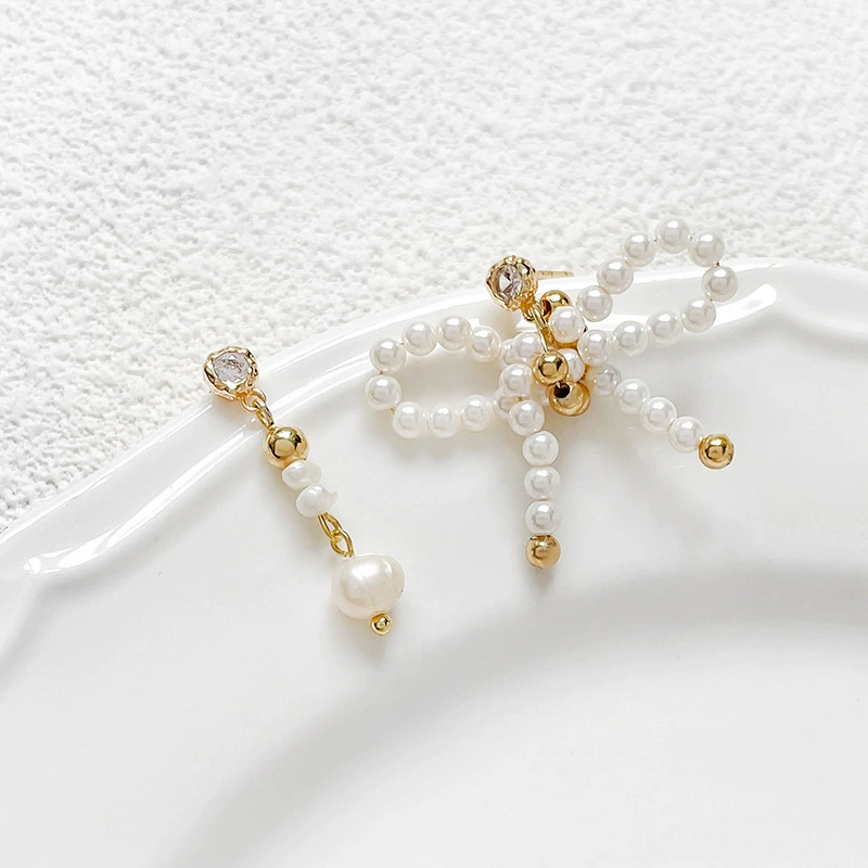 INS2427-Bow Earrings for Women,14k Gold/Sterling Silver Plated Bow Ribbon Stud Earrings Drop Dangle Bow Tie Hoop Dainty Earrings Pearl Bow Earring Trendy Jewelry