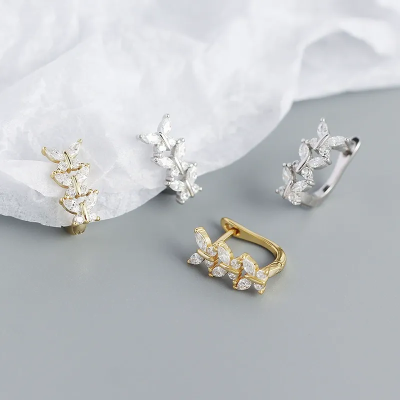 INS2317-Reffeer Solid 925 Sterling Silver CZ Leaf Hoop Earrings Huggie for Women Teen Girls Leaf Cartilage Hoop Earrings Helix Earrings-Gold