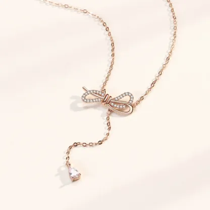 INS3121-Bow Necklace for Women Gold Silver Bow Necklace Fashion Bow Pendant Necklace Bow Necklace Jewelry Perfect jewelry for Women