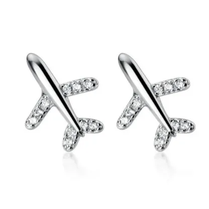 INS2162-Helen de Lete Women's Airplane Rhinestone Plane S925 Sterling Silver Stud Earrings