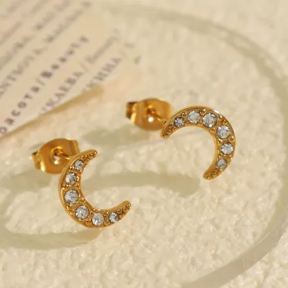 INS2095-Cubic Zirconia Moon Crescent Star Stud Earrings for Women Girls 925 Sterling Silver Hypoallergenic Dainty Cute Cartilage Helix Earrings Lightweight for Sensitive Ears