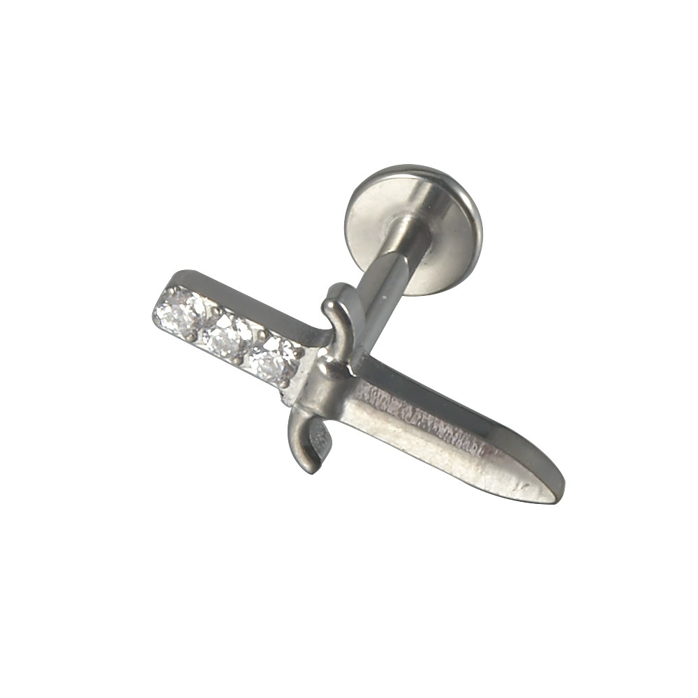 INS2076-Jewseen 14K Gold Threadless Top Sword Flat Back Top 16g 18g 20g Cartilage Stud Tragus Helix Piercing Jewelry Nose Lip Stud for Women Men (Only Top)