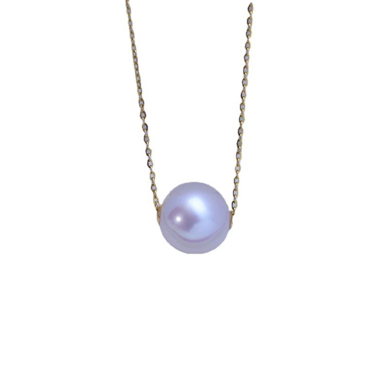 INS3008-Solid 14K Gold Over 925 Silver Pearl Necklace for Women,Dainty Freshwater Cultured White Pearl Pendant Necklace,Fashion Jewelry Gift for Her