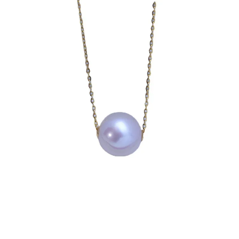 INS3008-Solid 14K Gold Over 925 Silver Pearl Necklace for Women,Dainty Freshwater Cultured White Pearl Pendant Necklace,Fashion Jewelry Gift for Her