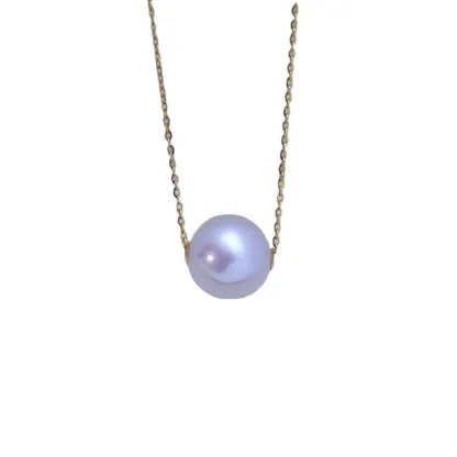 INS3008-Solid 14K Gold Over 925 Silver Pearl Necklace for Women,Dainty Freshwater Cultured White Pearl Pendant Necklace,Fashion Jewelry Gift for Her