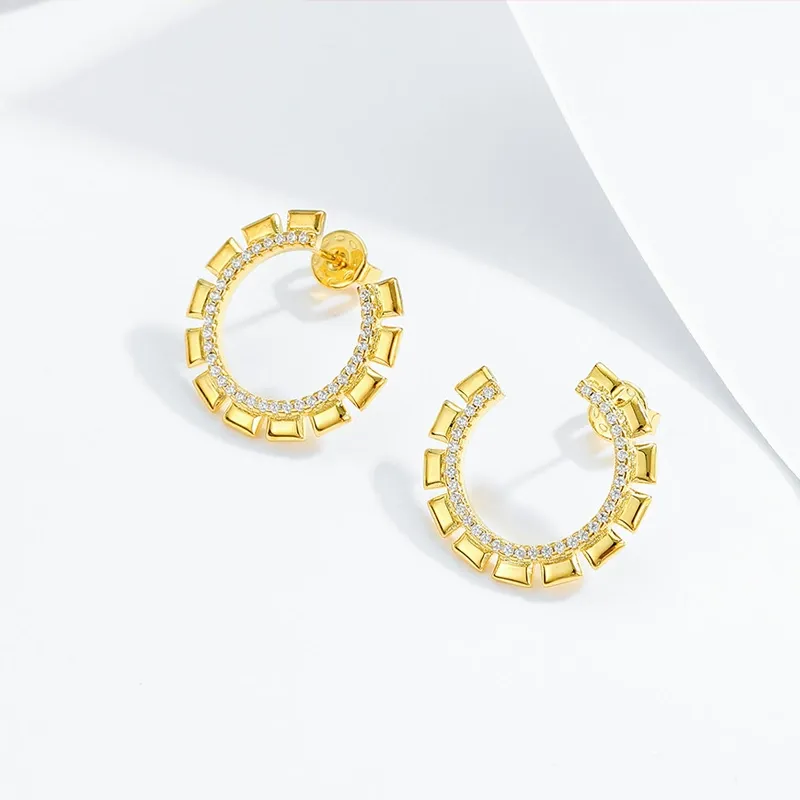 INS2434-18K White/Yellow Gold Plated 925 Sterling Silver Post Cubic Zirconia Hoop Earrings For Women