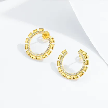 INS2434-18K White/Yellow Gold Plated 925 Sterling Silver Post Cubic Zirconia Hoop Earrings For Women