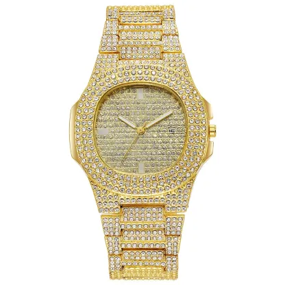 W-1001-KALLORY 1Pack Rhinestone Watch Elegantly Designed Golden Durable Unisex Watches