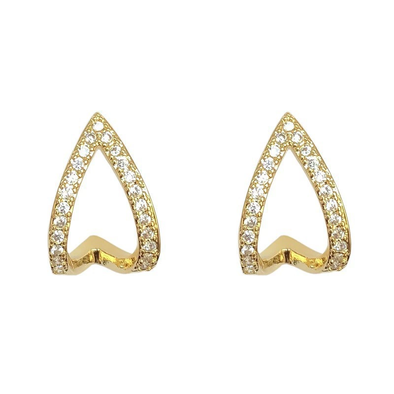 INS2159-Boho Gold Crystal Stud Earrings Open V Shape Earrings Cz Hollow Triangle Earrings Sparkle Rhinestone Heart Earrings Jewelry for Women and Girls